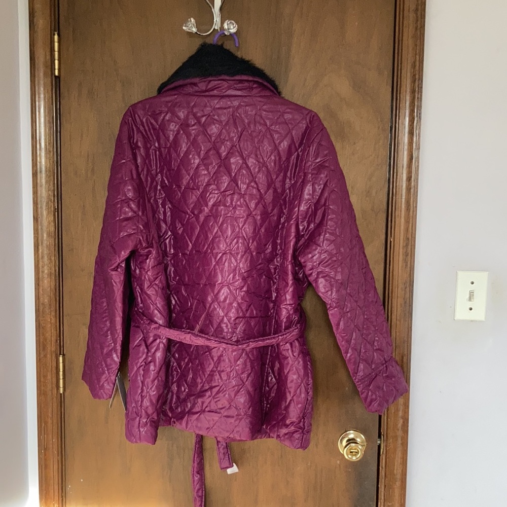 Last Chance❌ La mode plus detachable faux fur collar quilted coat w belt size 42 - Picture 15 of 16